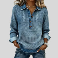 Emily | Kabeltrui met Denim Kraag en Knopen
