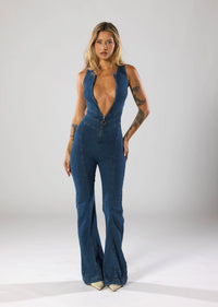 Maidie | Denim Jumpsuit met O-Ring Rits