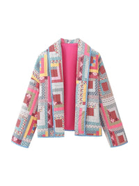 Carli | Patchwork Gequilte Jas met Open Voorkant
