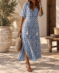 Sélène | Elegante Bohemian Midi Jurk met V-Hals
