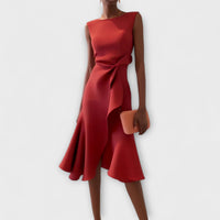 Rosanne | Stijlvolle Geplooide Midi Jurk met Drapering
