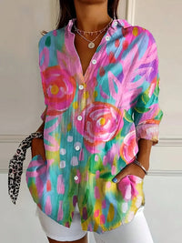 Joy | Losvallende Blouse met Artistieke Bloemenprint