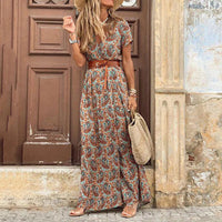 Beau-Anna |  Bohemian Maxi Jurk met Paisley Print en Ceintuur