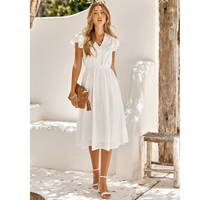 Evelyne | Midi Jurk met V-Hals en Ruchemouwen