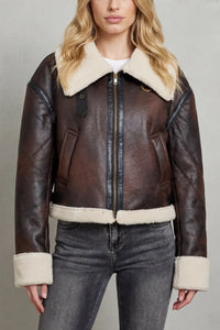 Valesienne | Cropped Aviator Jas met Shearling Details