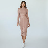 Fenna | Elegante Midi Jurk met Opstaande Kraag