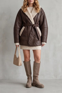Evelaine | Faux Leather Jas met Fleece Details