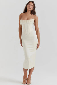 Larah | Crèmekleurige Strapless Midi Jurk voor Dames