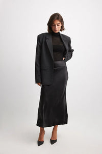 Vienne-Rose | Satijnen Midi Rok met Hoge Taille